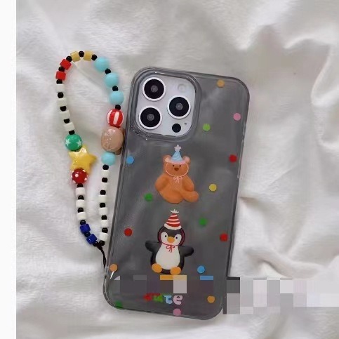 Cadena de fondo negro arena fina color lunares pingüino oso xx2