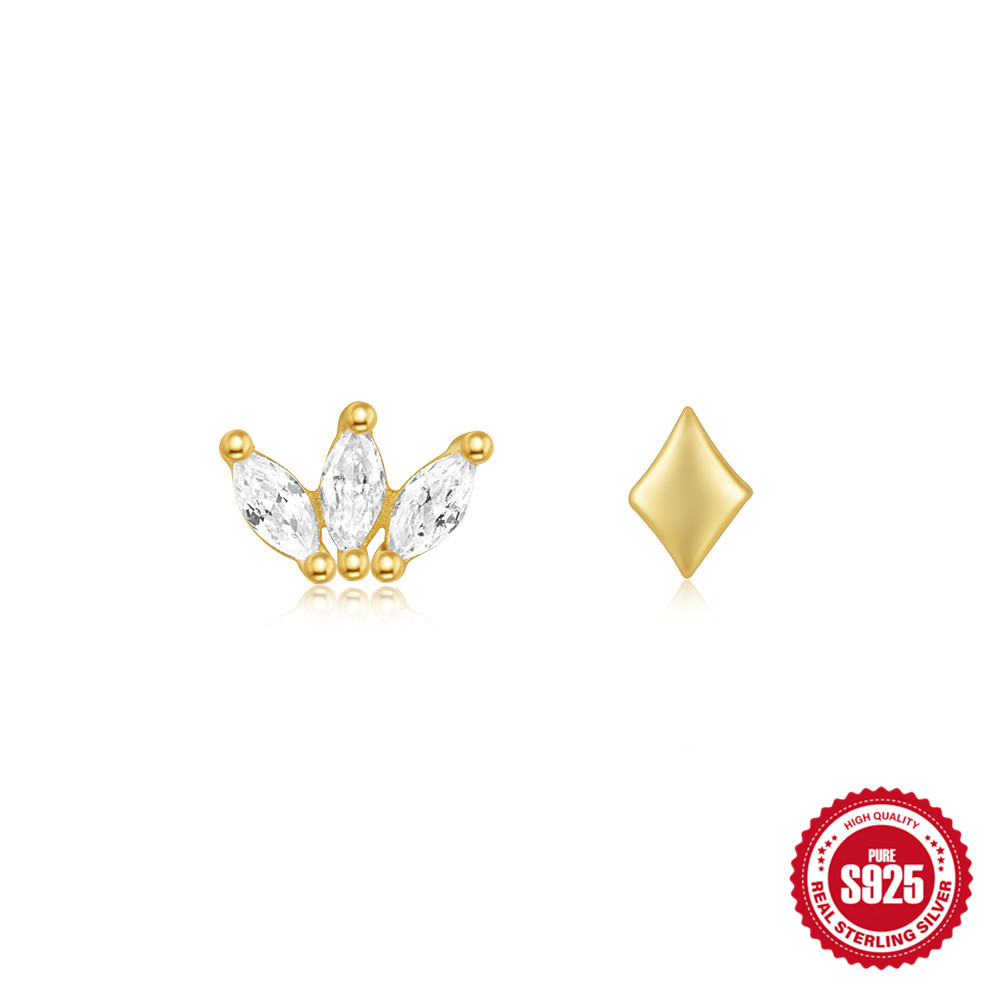 Nuevos productos europeos y americanos s925 pétalos de plata esterlina copos de nieve de cristal apilados en ambos lados con pendientes de perforación en espiral de cartílago de dos cabezas