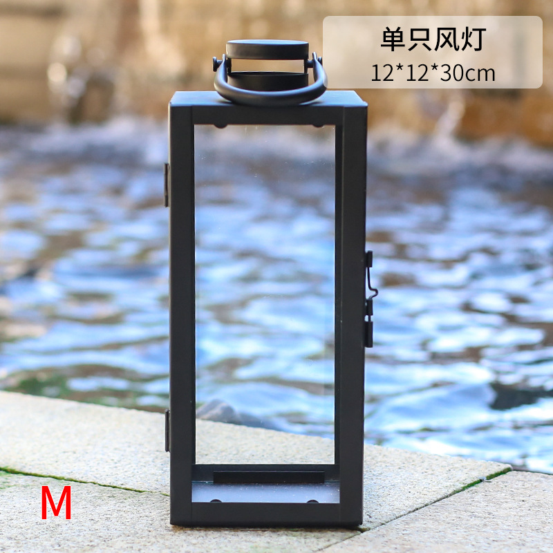 Europa simple y moderna retro vidrio forjado a prueba de viento candelabrera patio gran lámpara de viento al aire libre lámpara de boda