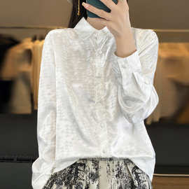 2024春夏装印花醋酸衬衫女士新款设计感小众衬衣长袖百搭提花开衫