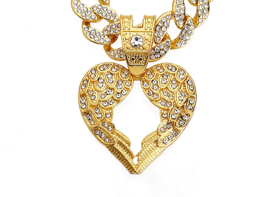 Amazon Europa y Estados Unidos Hip Hop transfronterizo aleación de viento llena de diamante amor colgante de alas cadena cubana fábrica de accesorios de alta calidad