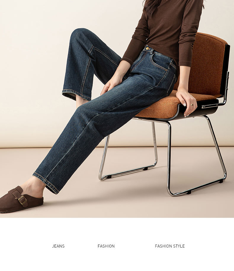 Quần jeans nữ ống côn cạp cao chất liệu Lyocell mềm mại màu xanh vintage — màu xanh chi tiết 25