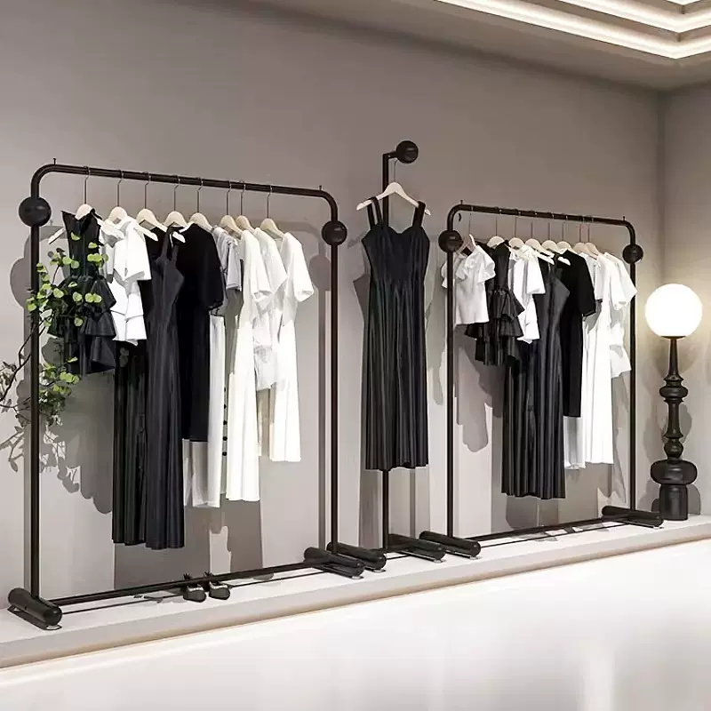 落地衣架服装店专用铁艺黑色衣服陈列架组合女装店货架中岛展示架