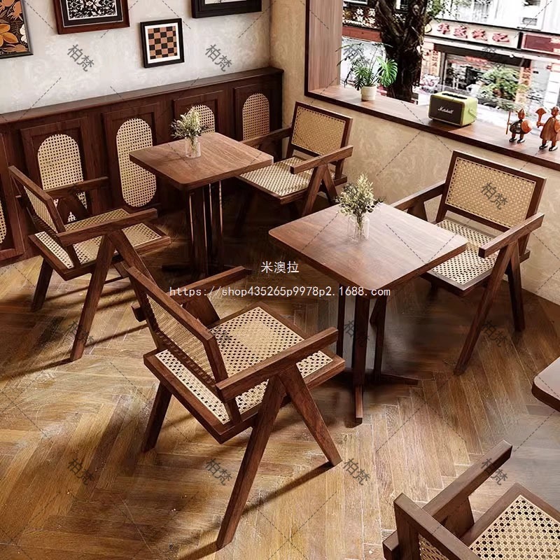 米澳拉折叠咖啡店桌椅组合美式小圆桌中古风烘焙甜品店餐饮商用可|undefined