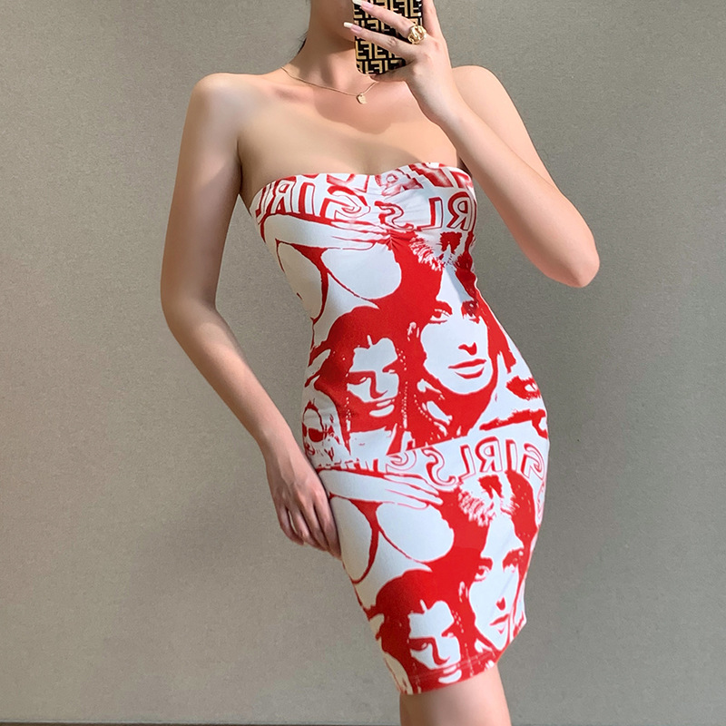 head print slim sexy tube top dress NSXE62354