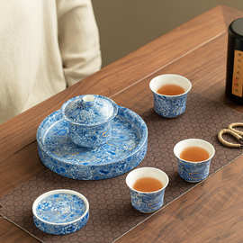 景德镇青花大盖碗壶承茶杯陶瓷茶具套装可悬停龙纹马蹄茶碗功夫茶