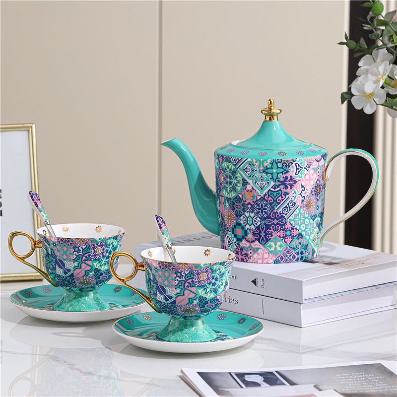 High-Quality, Stylish Moroccan Bone China Australian Flower Tea Set, British Afternoon Tea Set, European Manor Coffee Set