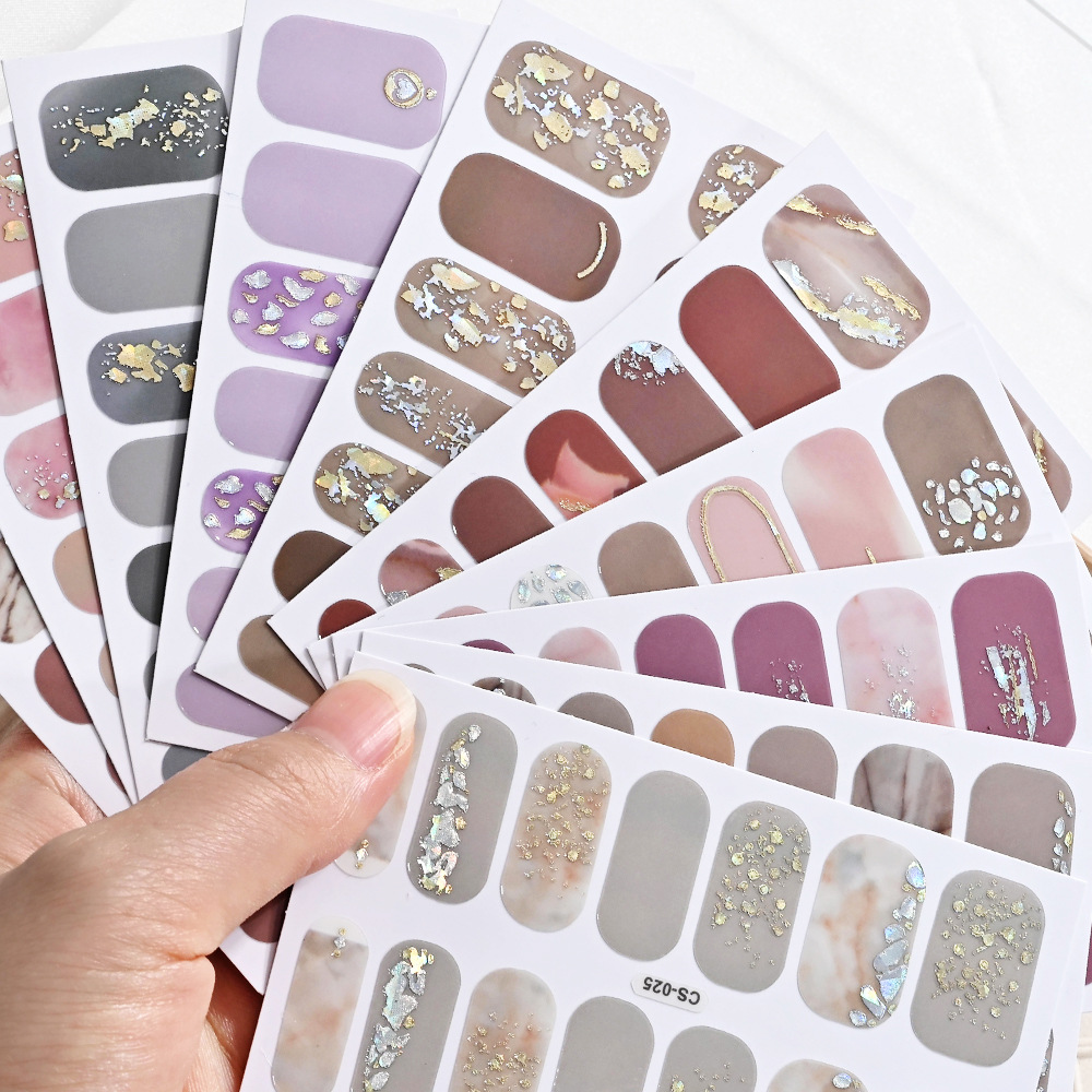 14-Finger Marble Imitation Diamond Nail Polish Stickers, No-Bake Thin and Tough Manicure, Full Adhesive Backing, Waterproof and Long-Lasting Pure Desire Manicure Patches