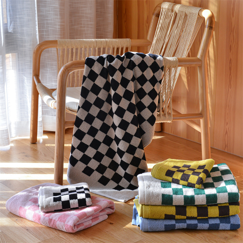 Pure cotton adult household checkerboard towel bath towel cotton foreign trade cross-border plaid towel bath towel suit Pure cotton adult household checkerboard towel bath towel cotton foreign trade cross-border plaid towel bath towel suit
