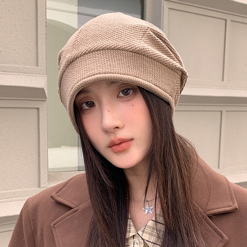 秋冬复古韩版冷帽大头围显脸小包头帽休闲百搭帽子女款保暖堆堆帽|undefined