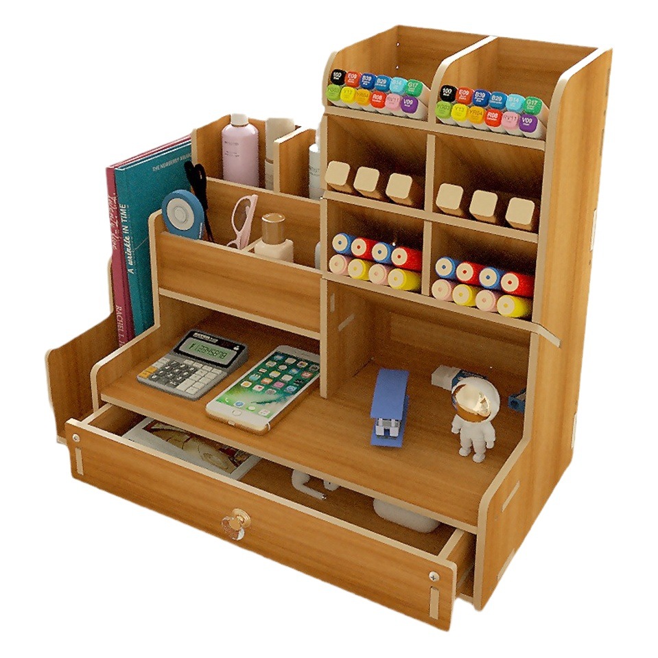 Caja de almacenamiento de escritorio estilo europeo, portalápices, artículos de papelería, caja de almacenamiento integrada para escritorio de oficina, caja de madera creativa para control remoto, venta al por mayor