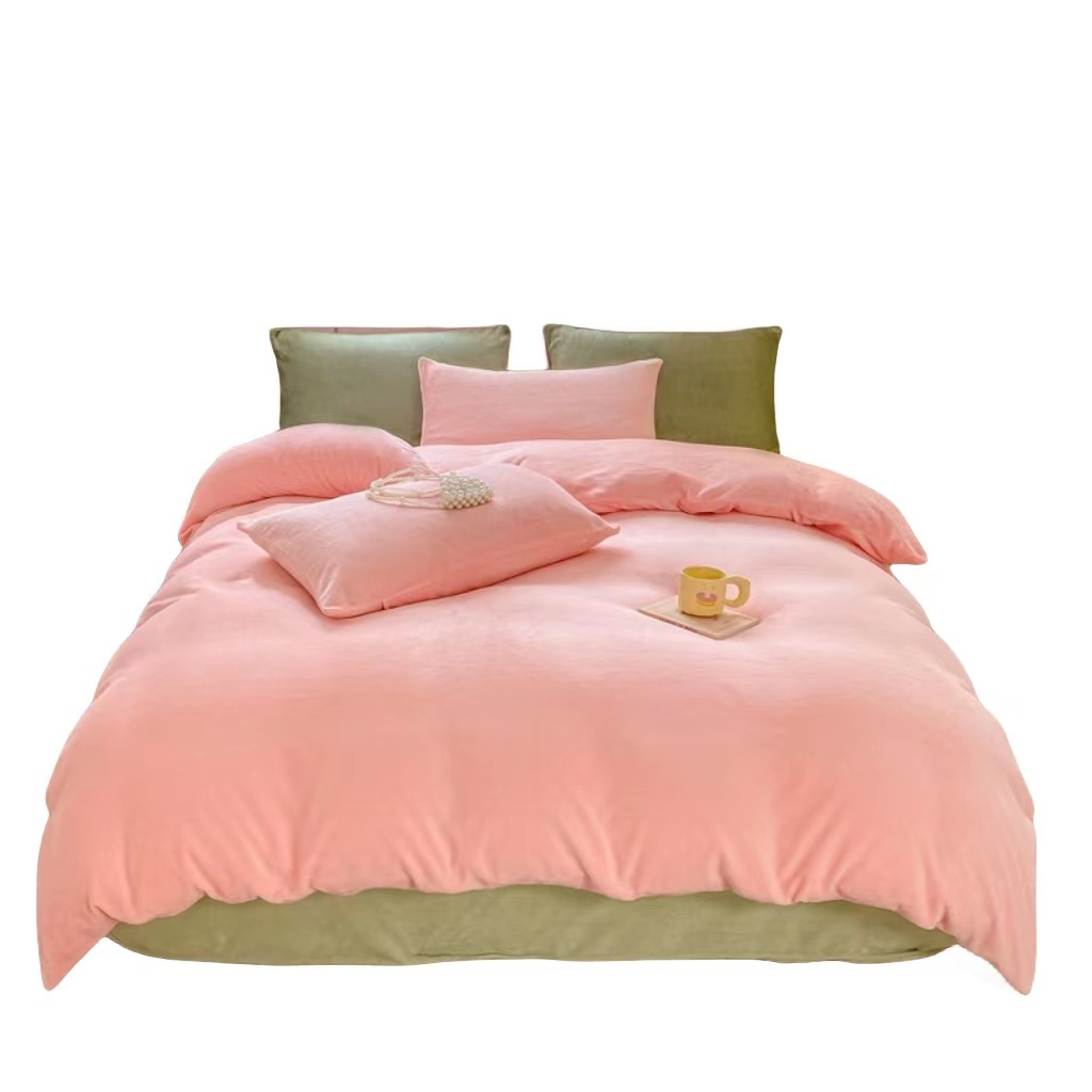 Creamwind leche de seda de cuatro piezas invierno engrosado colcha de coral de brida cama de dormitorio para una sola persona cama de tres piezas