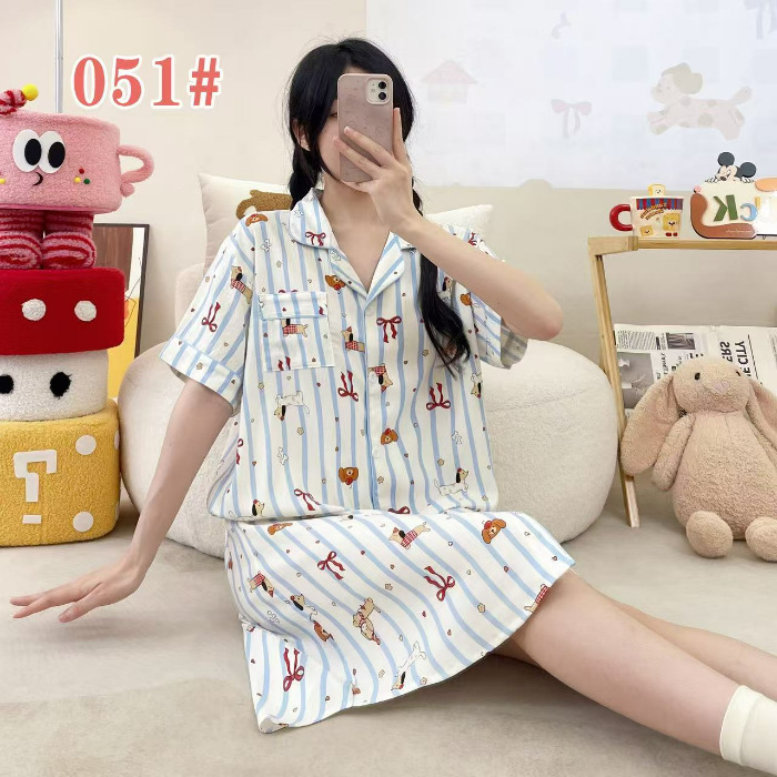 Ins adorable dulce verano pijama de mangas cortas damas nubes algodón cardigan largo