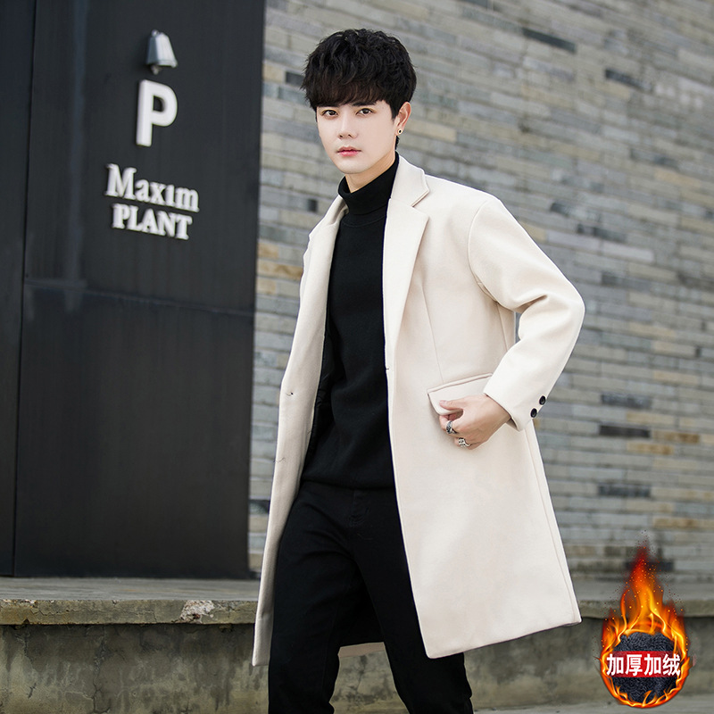 秋冬季加厚情侣装毛呢大衣男韩版潮流中长款宽松呢子风衣休闲外套