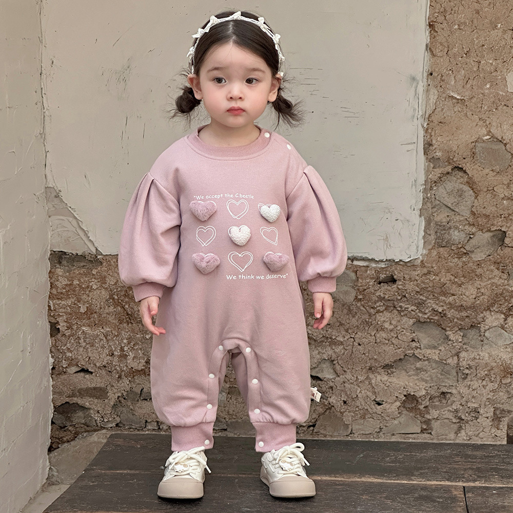 2024 principios del invierno bebé estilo coreano mono niña amor estilo occidental traje de escalada mameluco de manga larga acolchado de finales de otoño