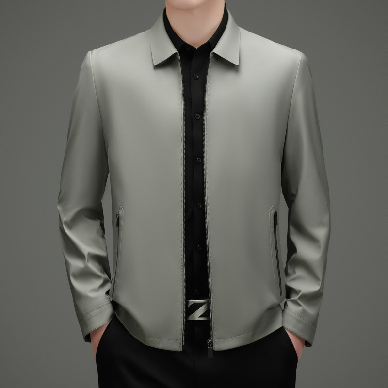 High-End Executive Jacket for Men, New Spring and Autumn Style, Middle-Aged Dad's Turn-Down Collar Business Casual Thin Coat, Wrinkle-Free Outerwear