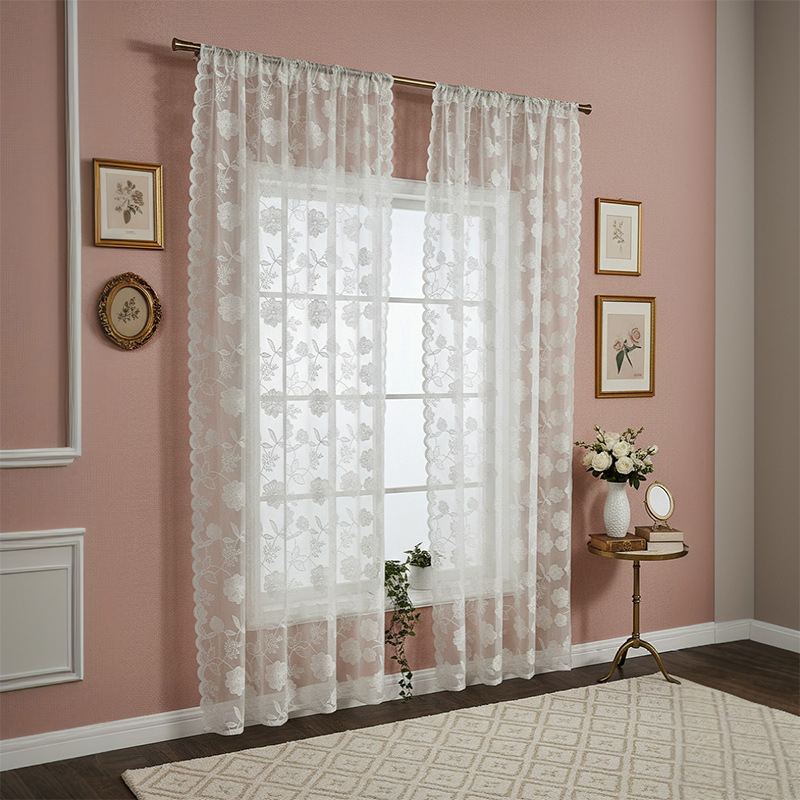 Minimalist Rose Embroidered Sheer Curtains Light Luxury Style_voghion.com