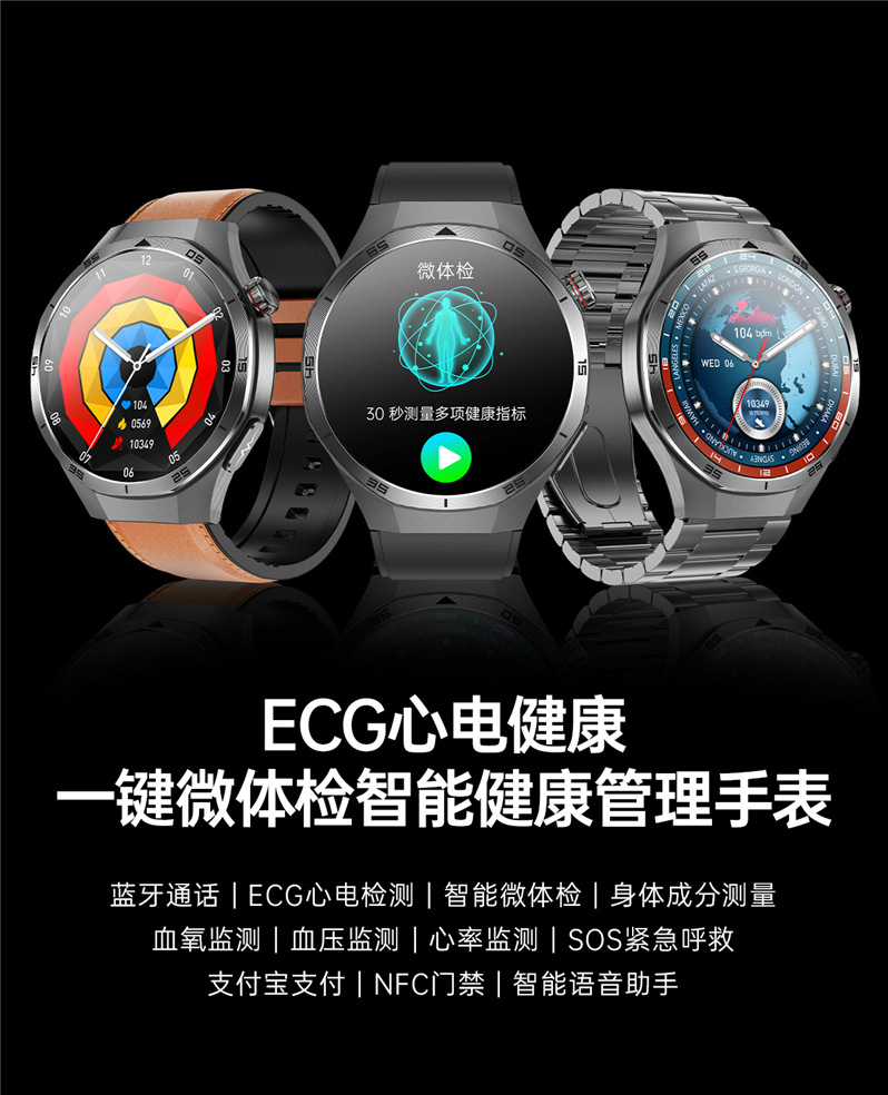The 2025 new ET456 smartwatch features a 1.56 large AMOLED screen, ECG, Bluetooth call, heart rate and sleep mode full figure