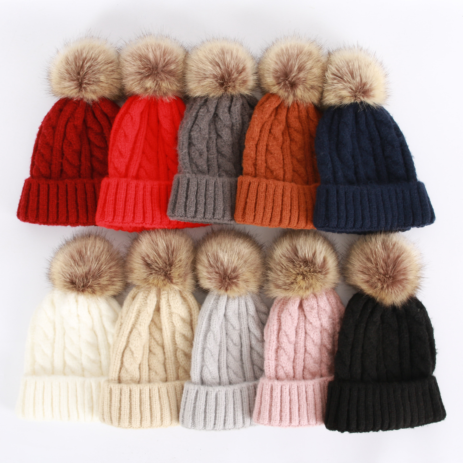 Gorro de lino grueso con patrón de una sola capa para mujer, versión coreana, tejido de Cachemira de mezcla de color sólido para otoño e invierno_voghion.com