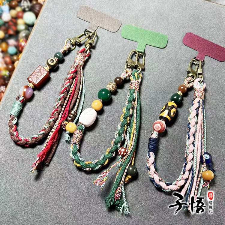 Original design handmade cotton braided rope mobile phone lanyard old agate mobile phone chain handmade braided hand rope wholesale