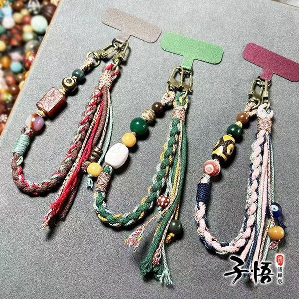 Original design handmade cotton braided rope mobile phone lanyard old agate mobile phone chain handmade braided hand rope wholesale