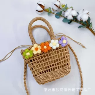 小清新花朵编织包夏季新款少女儿童单肩斜挎女包手提小款包