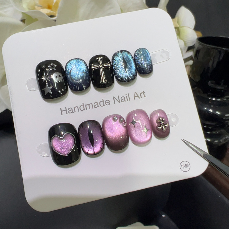 [Gothic Night Wish] Cool Black Pink Blue Heart Cross Dark Skull Sweet Cool Street Date Wear Nail Patch