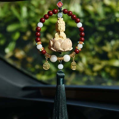 Car hanging | Pendant for Car Interior Rearview Mirror - peaceful-blessing-guanyin-dark-green
