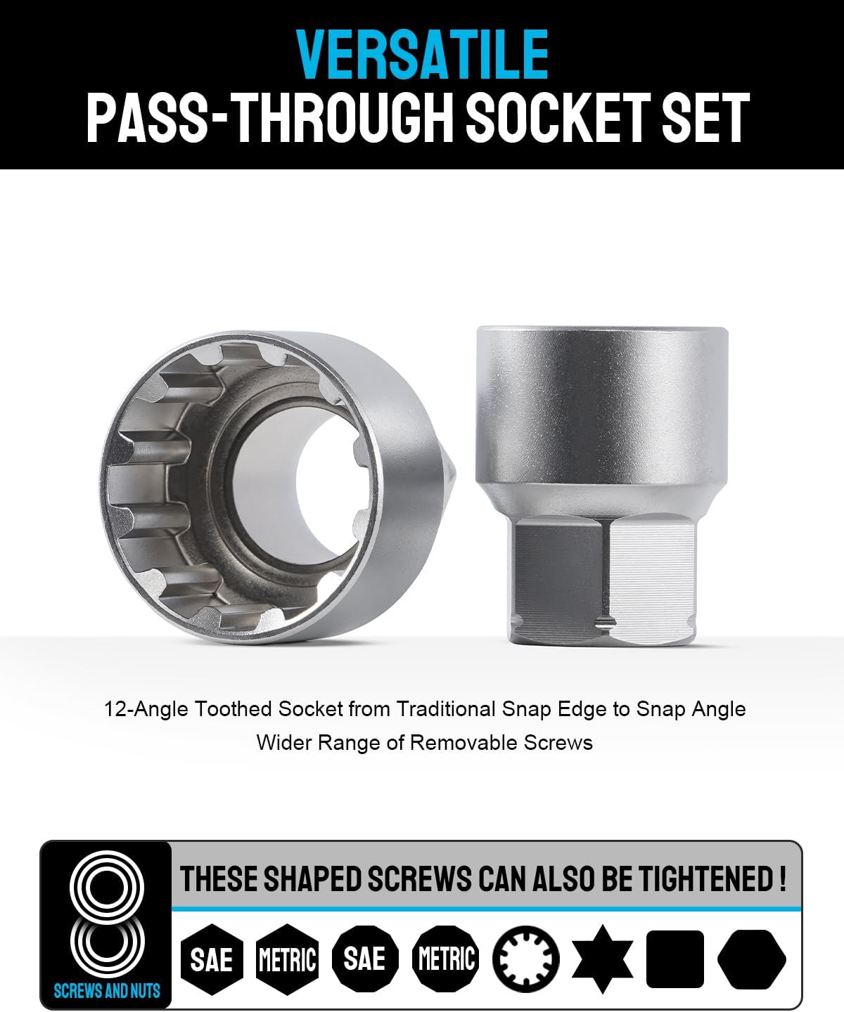 29-Piece Set of Through-Hole Ratchet Sockets, Toothed Through-Hole Sockets, 12-Point Perforated Sockets, Disassembly Tools, Multi-Functional Sockets