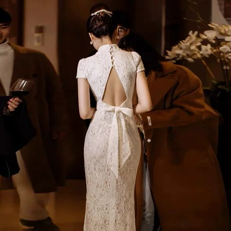 Белое свадебное платье, кружевной цинтань cheongsam?