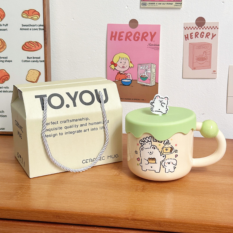 Líneas lindas para cachorros tazas de agua de cumpleaños regalo de mano tazas de cerámica de oficina tazas de café con tapa tazas de pareja