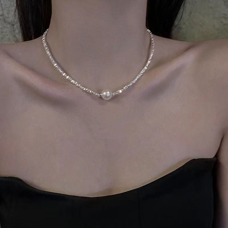 Irregular Broken Silver Imitation Pearl Pendant Necklace Bracelet High Sense Design Clavicle Chain Niche Light Luxury ins Elegant
