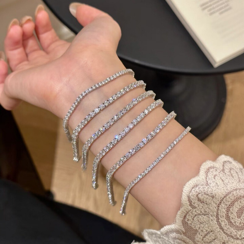 Tennis Chain Series Stackable Bracelets, Exquisite Sparkling Zirconia Jewelry, Light Luxury High-End Versatile Plain Chain Bracelets