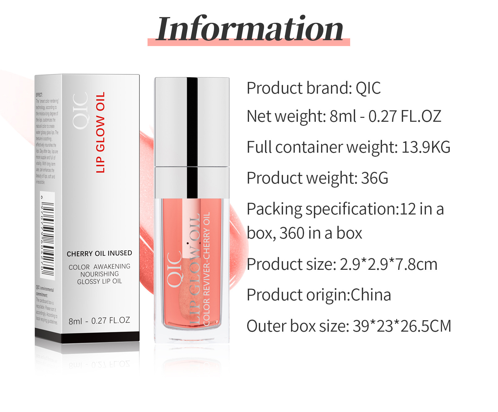 QIC Qini Lip Moisturizing Oil Moisturizing Lip Balm Transparent Dudu Lip Gloss Glass Lip Moisturizing Oil Cross-border bestsellers Specification drawing