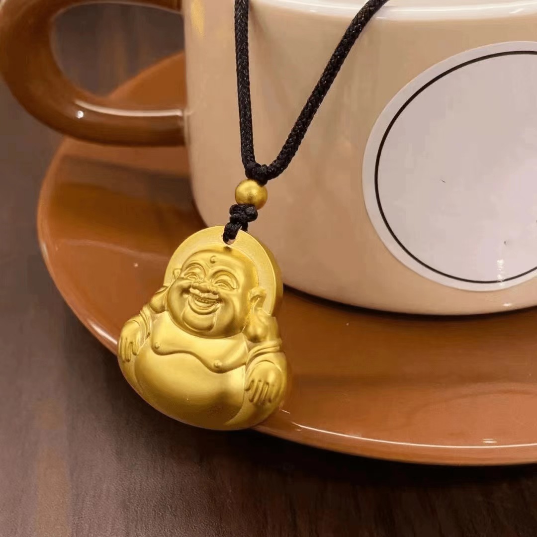 베트남 SHAJIN MAITREYA BUDDHA 펜던트 남성과 여성의 금 고대 방법 유산 오래 지속되는 BIG BELLY BUDDHA SOLID BLACK ROPE 목걸이