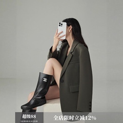 娅可家 伦敦旧忆2.0 橄榄灰气质西装外套女春秋通勤休闲宽松西服