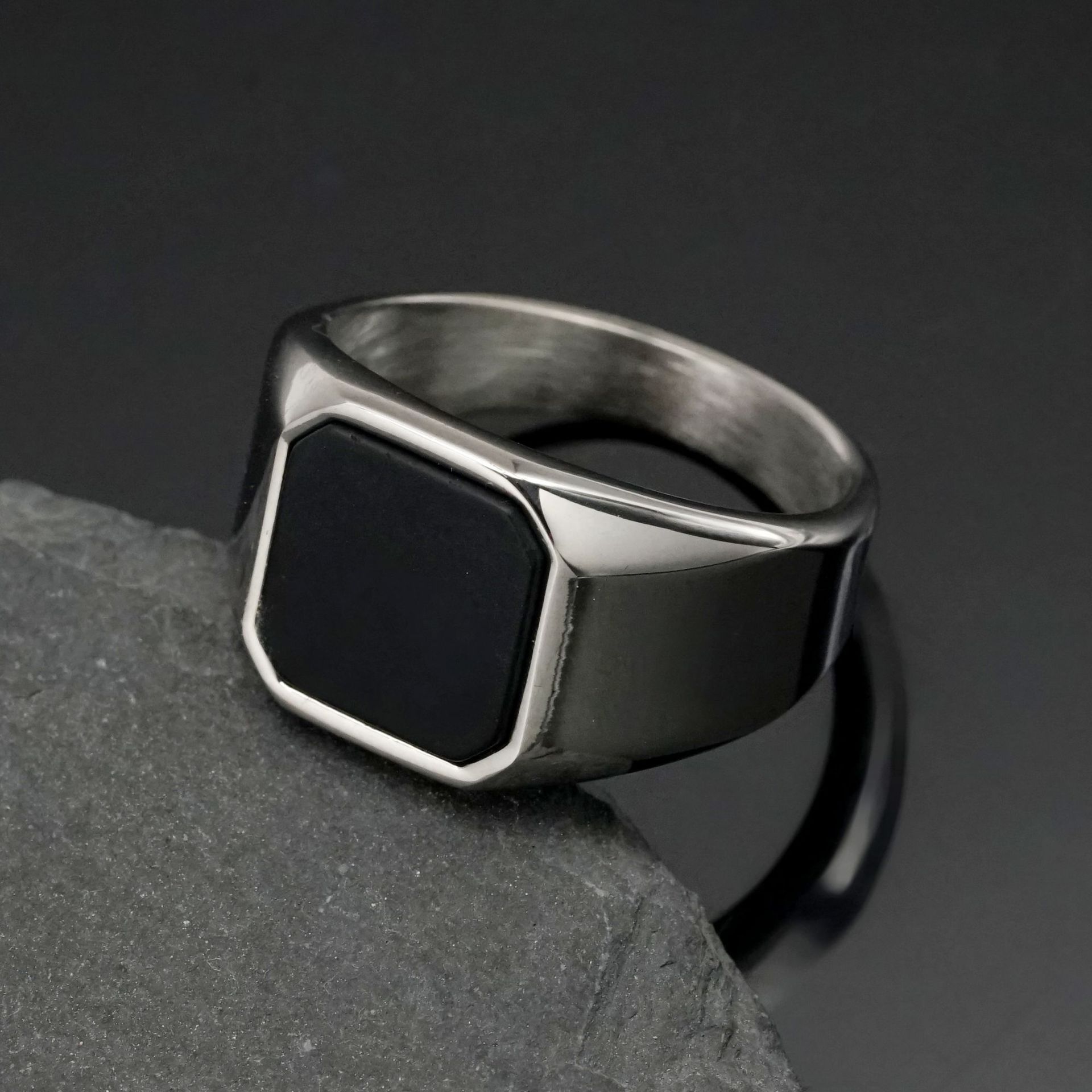 Amazon Hot New Style Personality Fashion Stainless Steel Natural Gem Men's Ring Ring Trendy Stainless Steel