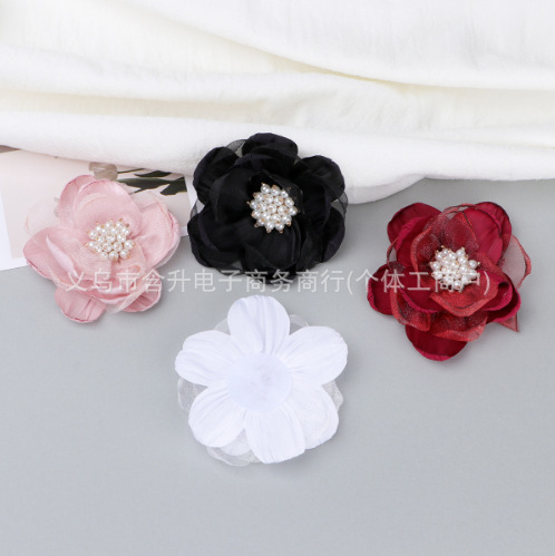 Organza flower embellishments, multi-layered, three-dimensional, hand-sewn with beads, DIY, with frayed edges, for jewelry, shoes, and accessories