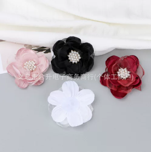 Organza flower embellishments, multi-layered, three-dimensional, hand-sewn with beads, DIY, with frayed edges, for jewelry, shoes, and accessories