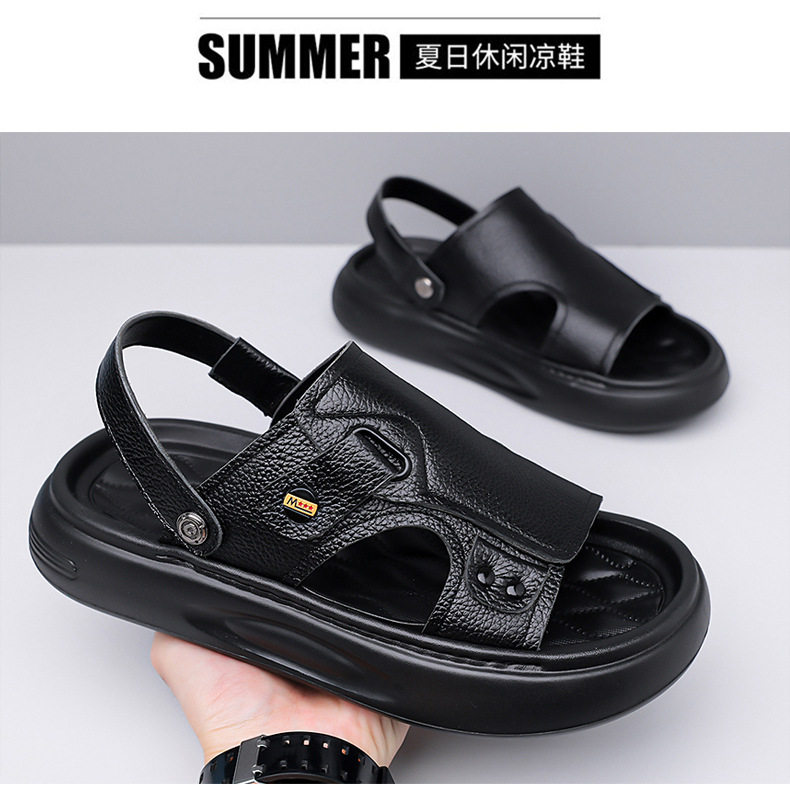 Dép sandal nam da bò lớp đầu đế dày xốp, quai hở ngón kiểu lười thoáng khí — G2S562 màu nâu, G2S562 màu đen chi tiết 18