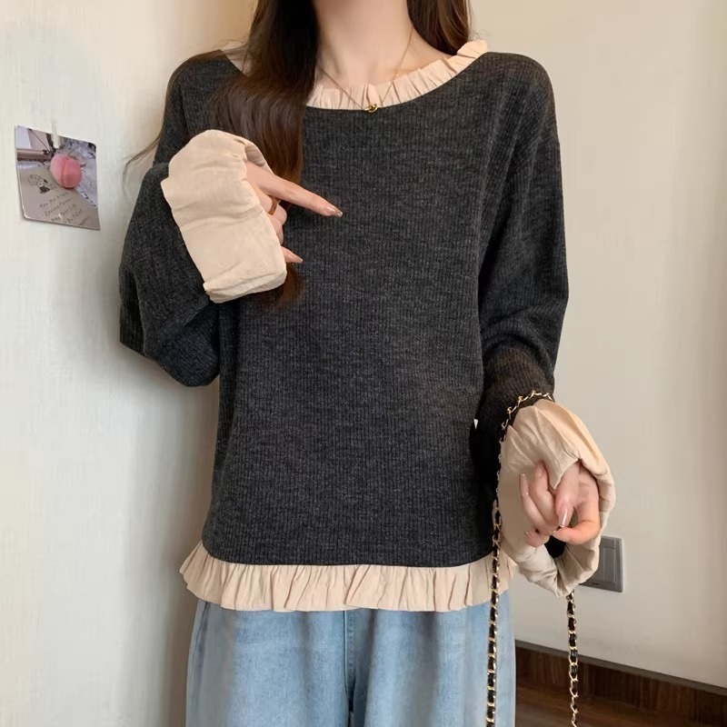 【オリジナルの仕事】レトロなハスの葉の縁をつなぎ合わせて、女性の春秋大サイズの太ったMMが痩せていて怠惰なシャツを着ている|undefined