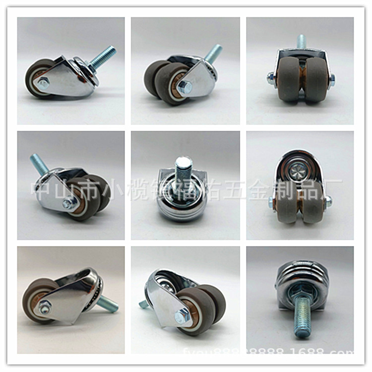 TPR双轮镀铬静音轮子1寸1.5寸2寸滑轮仓库家具万向轮脚轮福佑厂