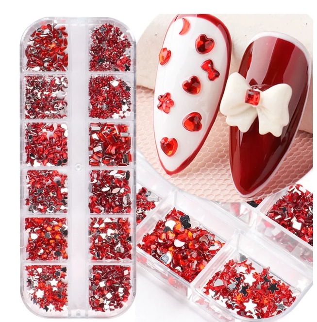 Joyas de uñas calientes transfronterizas ins12 rejilla amor estrella resina vidrio de forma especial diamante etiqueta de uñas diamante nail