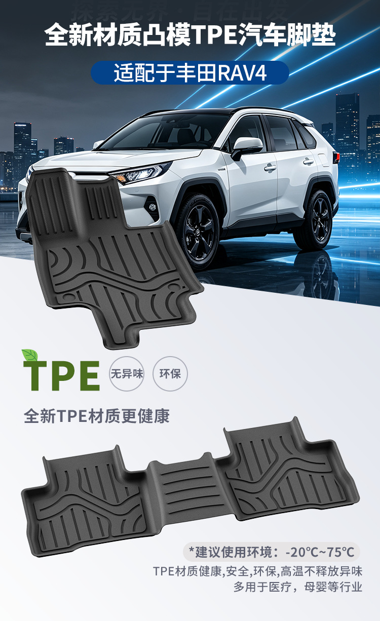 Suitable for 2019-2025 Toyota RAV4, eco-friendly TPE car floor mats and trunk mat