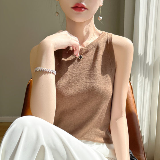 With a suit! Women's Round Neck Camisole Summer Sweater Thin 2025 New Slim-Fit Base Top