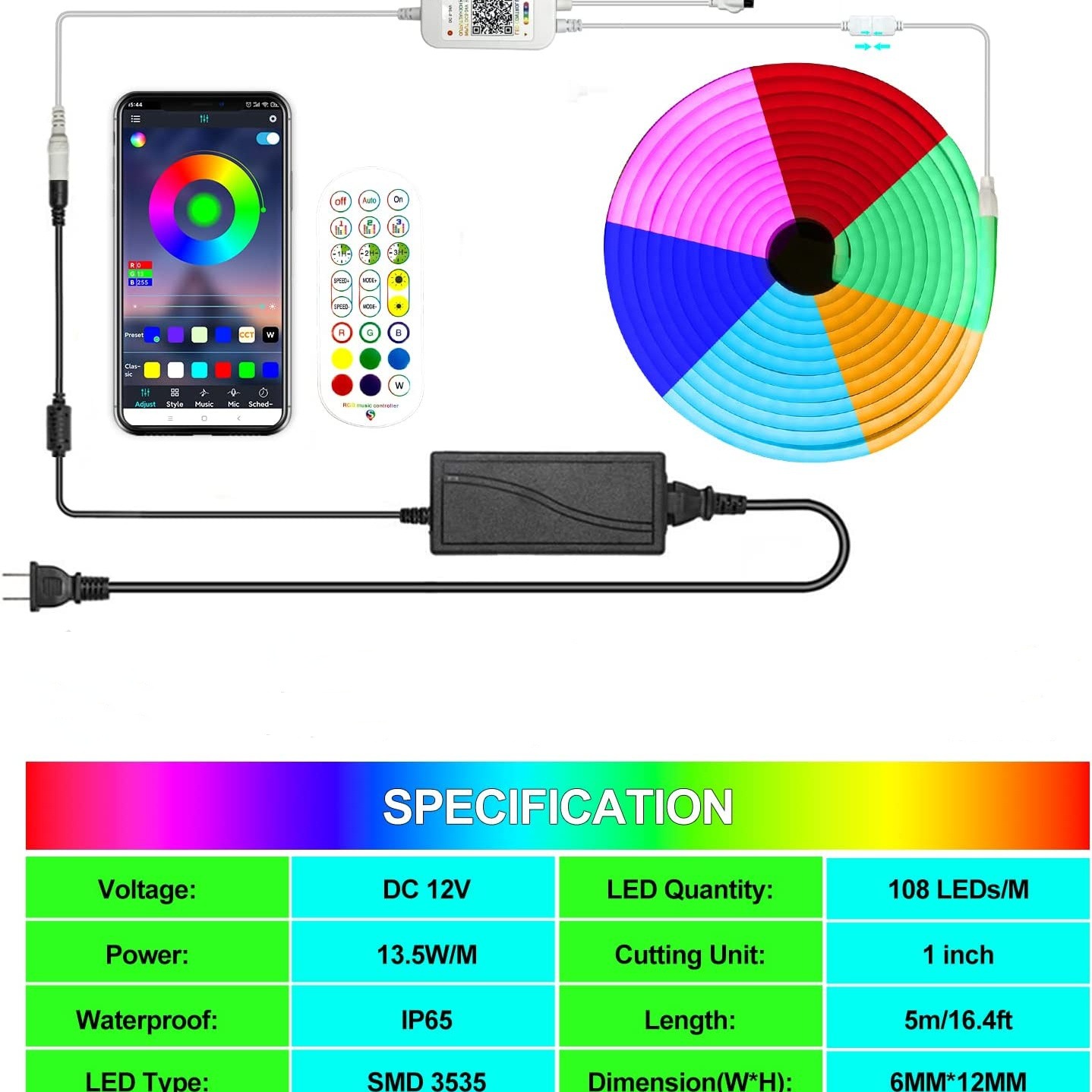 Suministro directo de fábrica LED neón RGB tira de luz inteligente APP Control de luz música ritmo flexible tira de luz traje