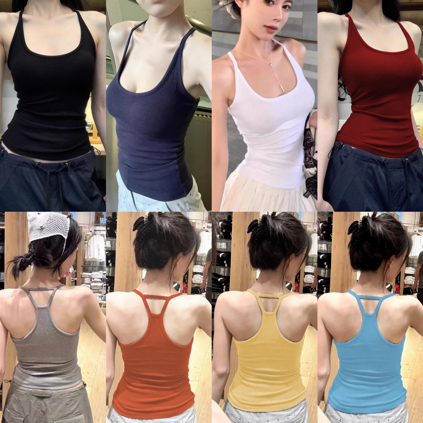 6997 # European and American Style Sexy Hot Girl Racer-Shaped Camisole Women's Versatile Inner Sleeveless Outer Top with Breast Pads