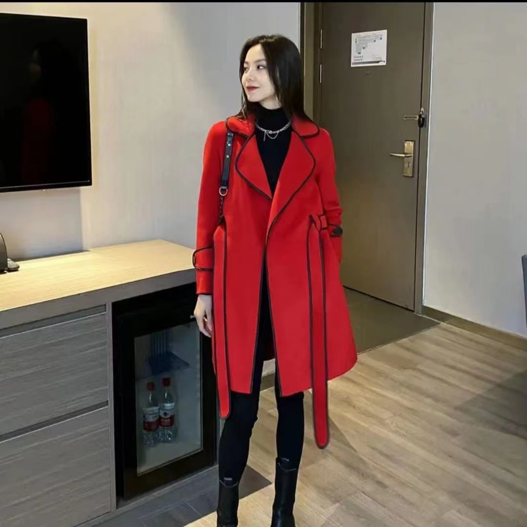 高端手工双面绒大衣女中长款2025新款气质宽松显瘦羊毛呢外套
