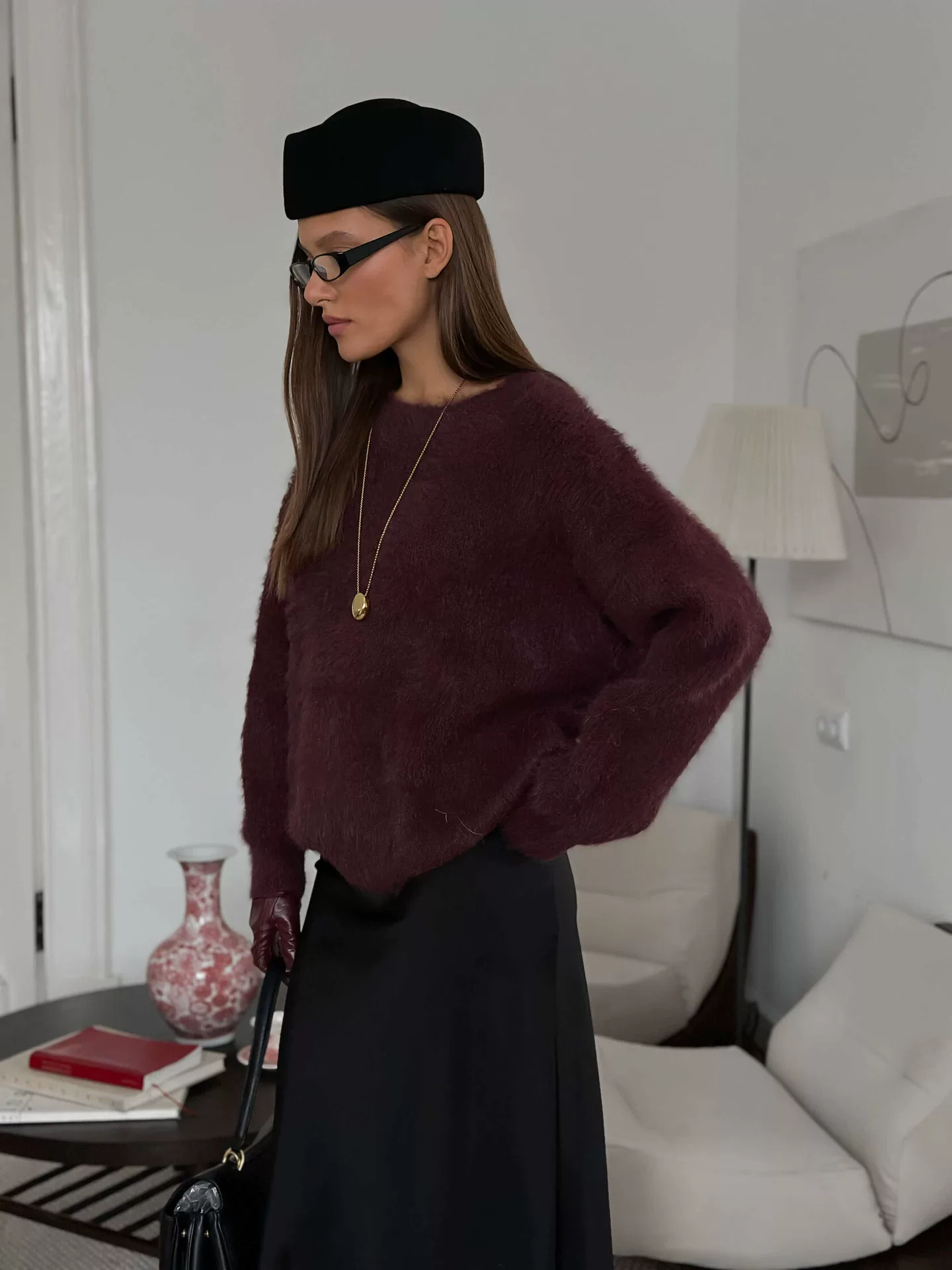 Демисезонный свитер с круглым воротом, тёплый длинный рукав, oversize