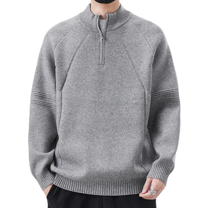 Explosiones transfronterizas de tamaño europeo de tamaño grande suéter medio cremallera camiseta de punto de hombre otoño y invierno explosiones de cuello medio alto fábrica de negocios al por mayor